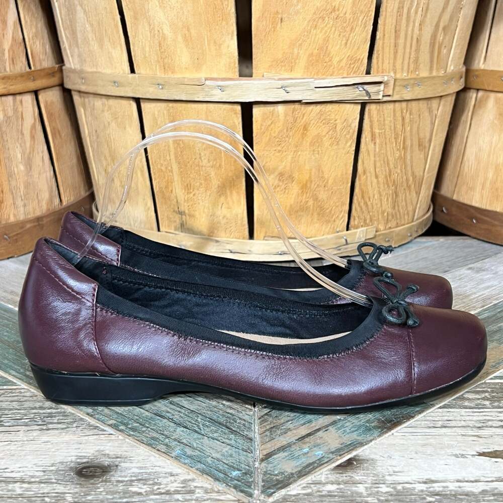 Clarks Blanche Nora Burgundy Leather Bow Slip-On Ballet Flat Loafers Womens 8.5